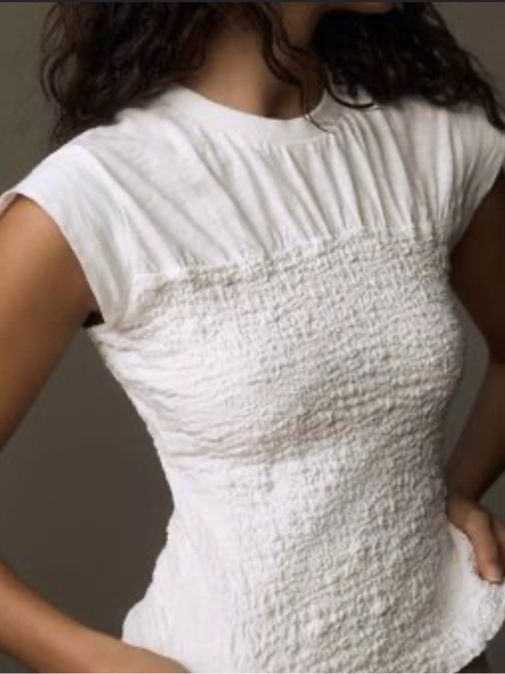 Maeve White Textured Short-Sleeve Crewneck